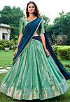 Woven Art Silk Lehenga in Sea Green