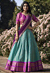 Woven Art Silk Lehenga in Sky Blue