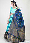 Woven Art Silk Lehenga in Turquoise