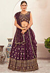 Woven Art Silk Jacquard Lehenga in Wine