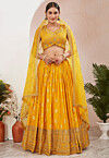 Woven Art Silk Jacquard Lehenga in Yellow