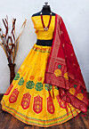 Woven Art Silk Lehenga in Yellow