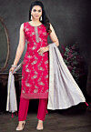 Woven Art Silk Pakistani Suit in Fuchsia