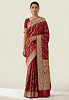 Woven Art Silk Saree from Banaras in Maroon