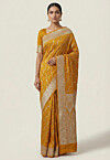 Woven Art Silk Saree from Banaras in Mustard