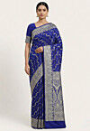 Woven Art Silk Saree from Banaras in Royal Blue