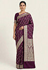 Woven Art Silk Saree from Banaras in Wine