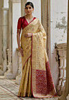 Woven Art Silk Saree in Beige