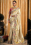 Woven Art Silk Scalloped Saree in Beige