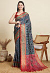 Woven Art Silk Saree in Charcoal Black