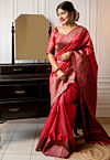 Woven Art Silk Saree in Coral Pink