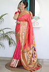Woven Art Silk Saree in Coral Pink