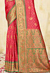 Woven Art Silk Saree in Coral Pink