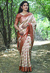 Woven Art Silk Saree in Cream