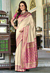 Woven Art Silk Saree in Cream