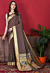 Woven Art Silk Saree in Dark Brown