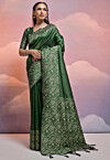 Woven Art Silk Saree in Dark Green