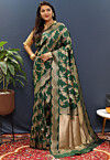 Woven Art Silk Saree in Dark Green