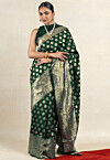Woven Art Silk Saree in Dark Green