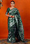 Woven Art Silk Saree in Dark Green