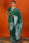 Woven Art Silk Saree in Dark Green