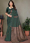 Woven Art Silk Saree in Dark Green