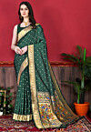 Woven Art Silk Saree in Dark Green