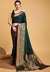 Woven Art Silk Saree in Dark Green