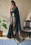 Woven Art Silk Saree in Dark Green
