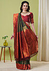 Woven Art Silk Saree in Dark Green