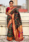 Woven Art Silk Saree in Dark Green
