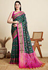 Woven Art Silk Saree in Dark Green