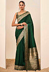 Woven Art Silk Saree in Dark Green