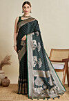 Woven Art Silk Saree in Dark Green