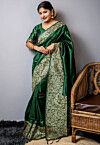 Woven Art Silk Saree in Dark Green