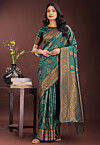 Woven Art Silk Saree in Dark Green