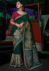 Woven Art Silk Saree in Dark Green