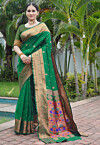 Woven Art Silk Saree in Dark Green