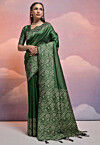 Woven Art Silk Saree in Dark Green