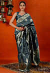 Woven Art Silk Saree in Dark Grey