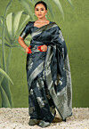 Woven Art Silk Saree in Dark Grey