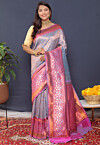 Woven Art Silk Saree in Dusty Blue