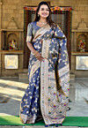 Woven Art Silk Saree in Dusty Blue