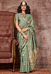 Woven Art Silk Saree in Dusty Green