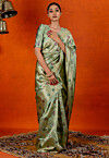 Woven Art Silk Saree in Dusty Green