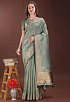 Woven Art Silk Saree in Dusty Green