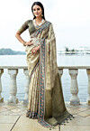 Woven Art Silk Saree in Fawn