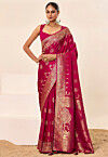 Woven Art Silk Saree in Fuchsia