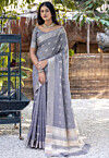 Woven Art Silk Saree in Grey