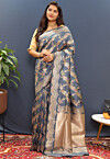 Woven Art Silk Saree in Grey